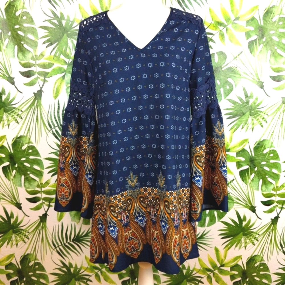 Charlotte Russe Paisley Bell Sleeved Midi Dress (Size: Small)